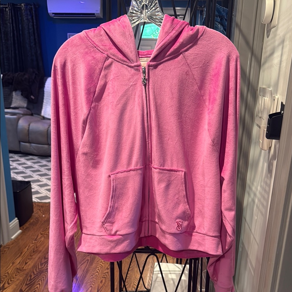 Victoria's Secret Bright Pink Velour Hoodie